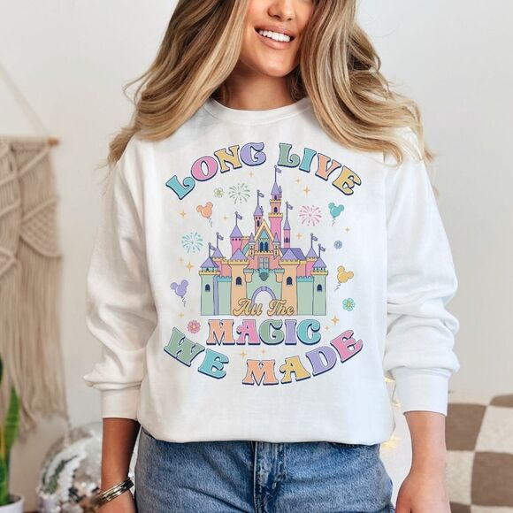 Disney Parks Castle Pastel Rainbow Magic We Made Sweatshirt - Picture 2 of 14